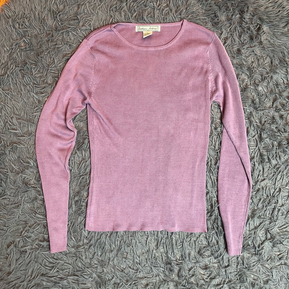 Vintage Stephanie Andrews Lilac Pink 100% Silk Long Sleeve Top Size S